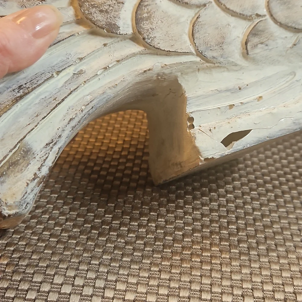 Antiqued White Fish Sculpture Large Decor Piece